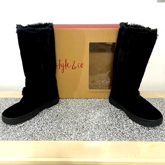 Style & Co Genuine Suede & Fur Uppers Witty Black Boots| 7M |NWT - Picture 10 of 12